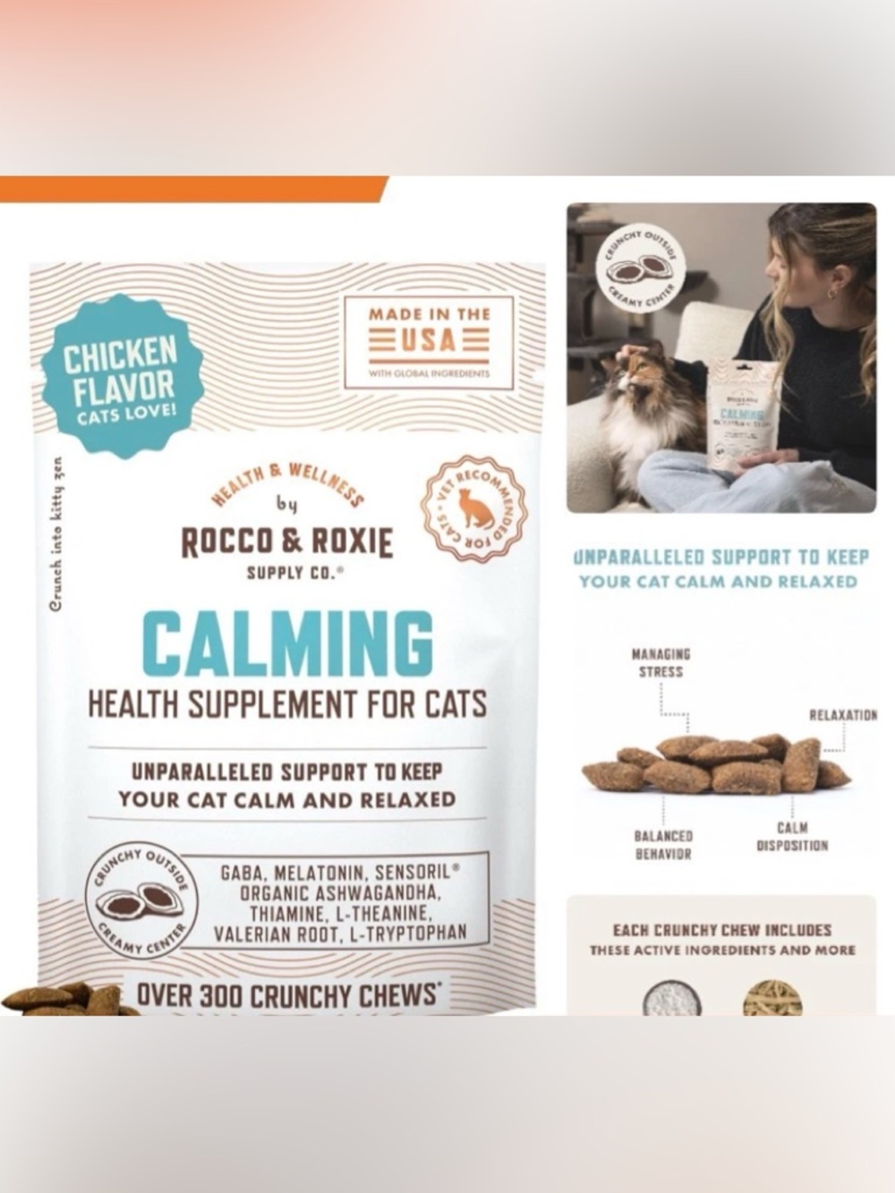 Rocco & Roxie Chicken-Flavored Calming Treats with Melatonin for Cats, 3.7oz